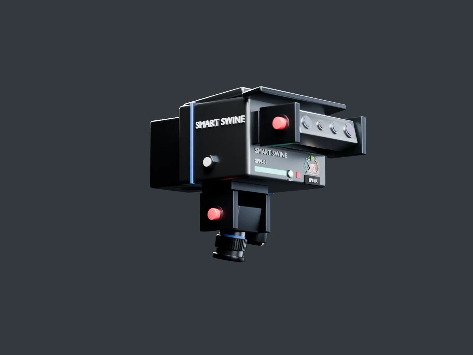 Close-up of the two tilting camera heads, concept industrial design